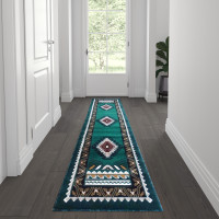 Flash Furniture ACD-RG2593-27-HG-GG Ventana Collection Southwest 2x7 Hunter Green Area Rug - Olefin Rug with Jute Backing - Hallway, Entryway, Bedroom, Living Room